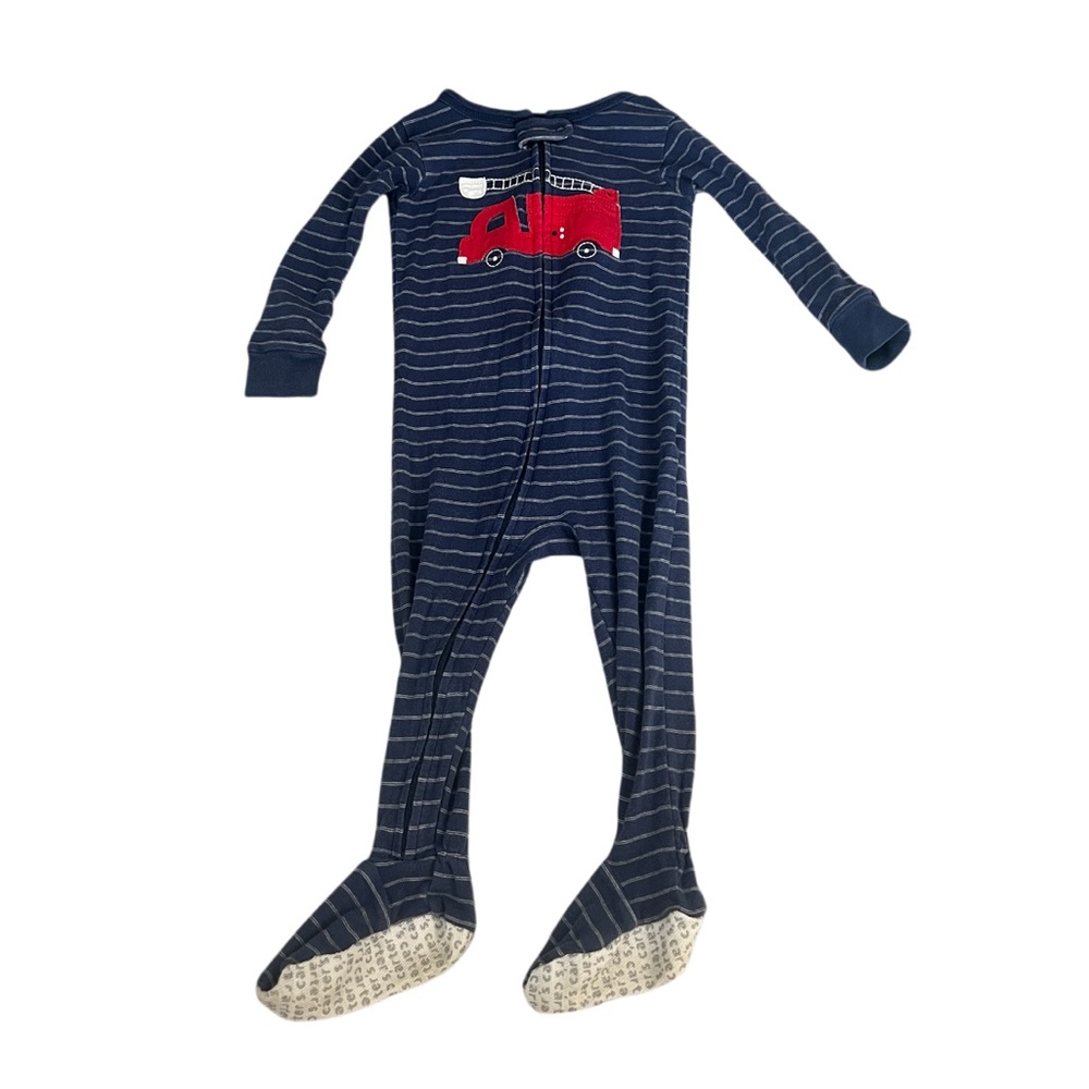 Carters Navy Striped Kids One Piece with Fire Truck Design 18 Months